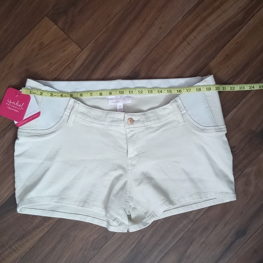 Isabelle Maternity Midi Jean Shorts w/ Expandable Side Panels Size 14 - Picture 5 of 9